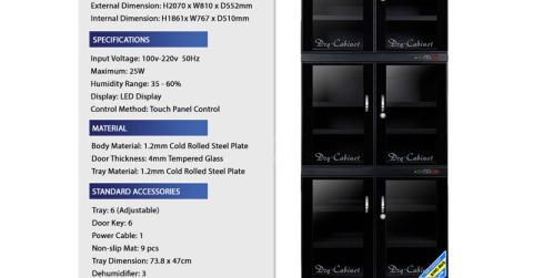 Tủ chống ẩm Digi-cabi DHC–800 giải pháp lý tưởng bảo quản thiết bị trong công nghiệp